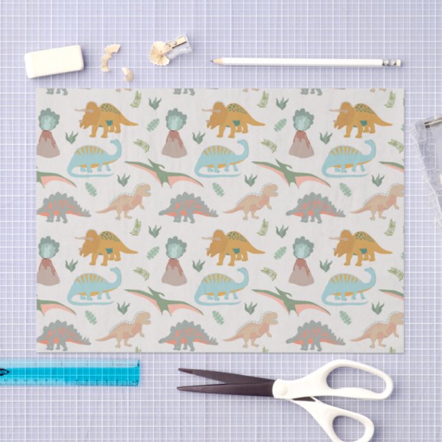 Dinosaurs Kids Hand Drawn Boho Dinosaur Pattern Tissue Paper (Craft)