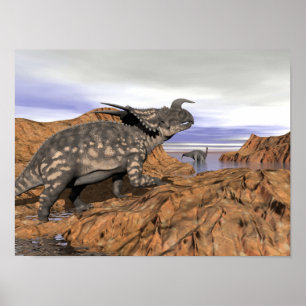 Dinosaurs landscape - 3D render Poster