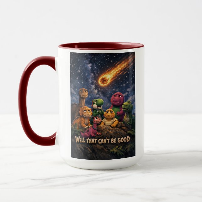 Dinosaurs Looking Up at Incoming Meteor Mug (Left)