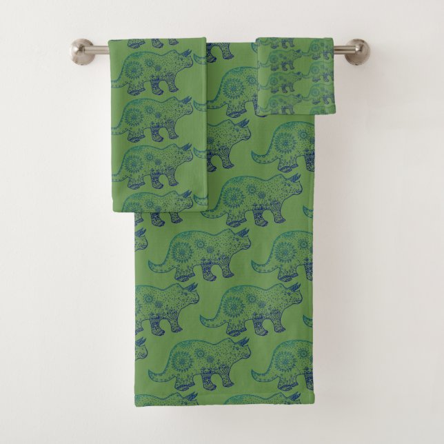 Dinosaurs Mandala triceratops  Bathroom Towel Set (Insitu)