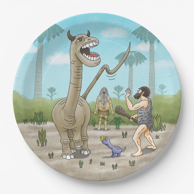 Dinosaurs meet the Stone Age Paper Plate (Front)