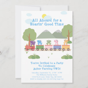 Dinosaurs On A Train All Aboard Birthday Invitation