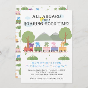 Dinosaurs On A Train Birthday Invitation