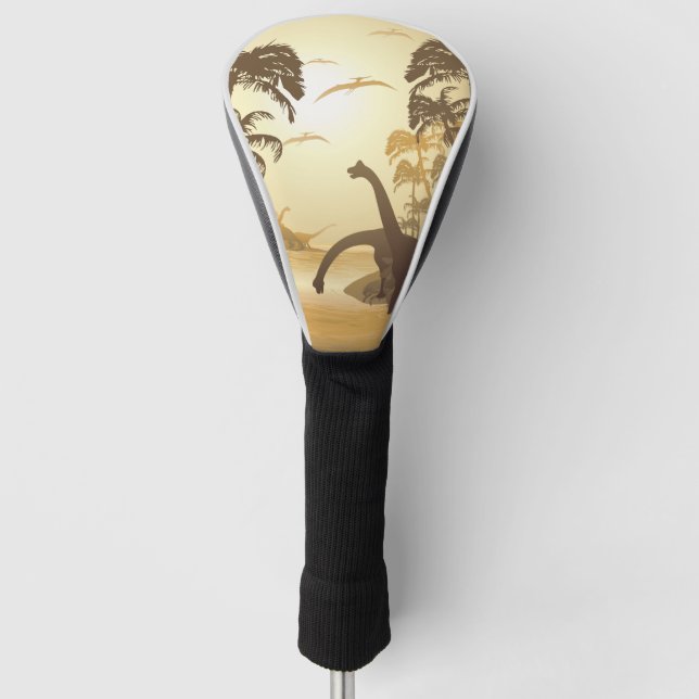 Dinosaurs on Tropical Jurassic Landscape   Golf Head Cover (Front)