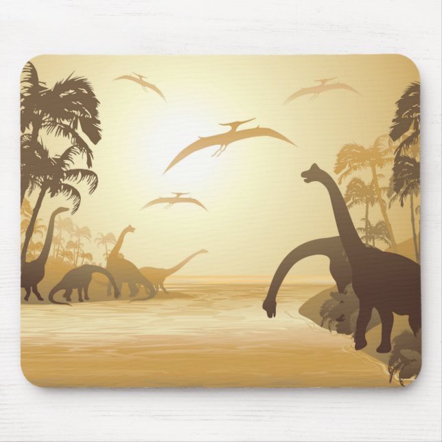 Dinosaurs on Tropical Jurassic Landscape  Mouse Pad (Front)