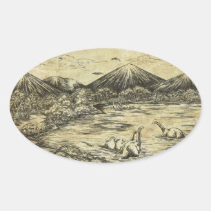 Dinosaurs Oval Sticker