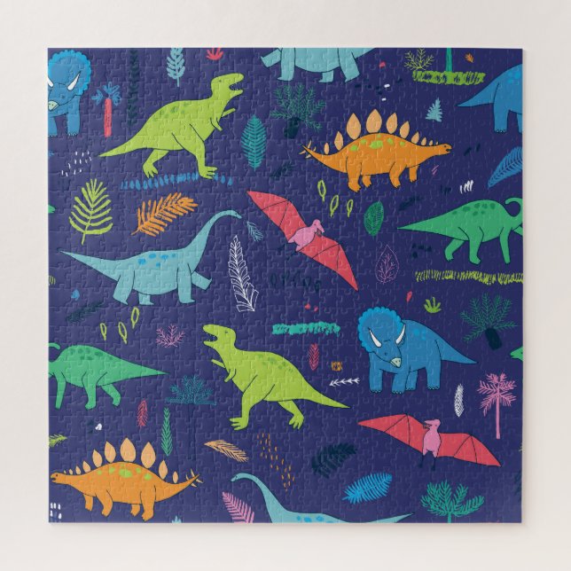 Dinosaurs Palms Tropical Vintage Pattern Jigsaw Puzzle (Vertical)