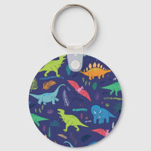 Dinosaurs Palms Tropical Vintage Pattern Key Ring