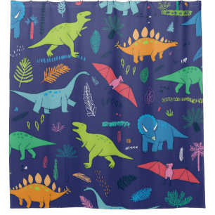 Dinosaurs Palms Tropical Vintage Pattern Shower Curtain
