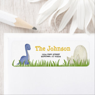 Dinosaurs Party violet yellow watercolor Address  Return Address Label