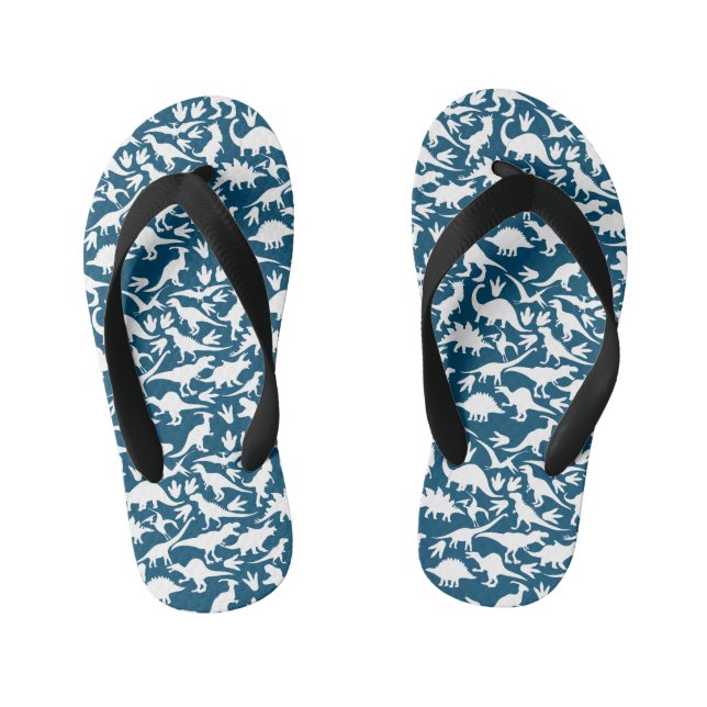 Dinosaurs pattern 01 w. DBlue BG Kid's Thongs (Footbed)