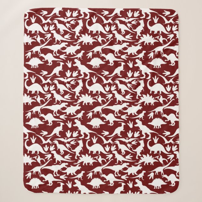 Dinosaurs pattern 01 w. DRed BG Sherpa Blanket (Front)
