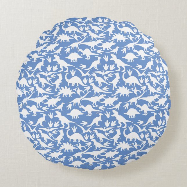 Dinosaurs pattern 01 w. LBlue BG Round Cushion (Front)