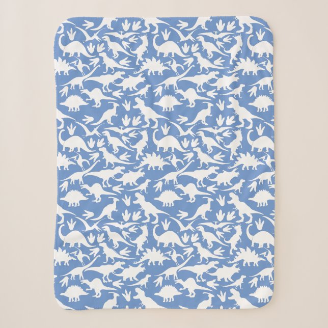Dinosaurs pattern 01 w. LBlue BG Sherpa Blanket (Front)
