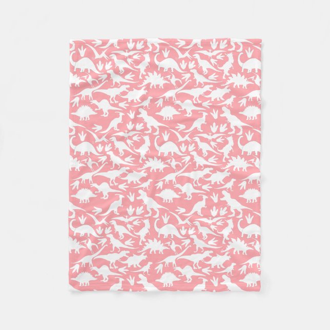 Dinosaurs pattern 01 w. Pink BG Fleece Blanket (Front)