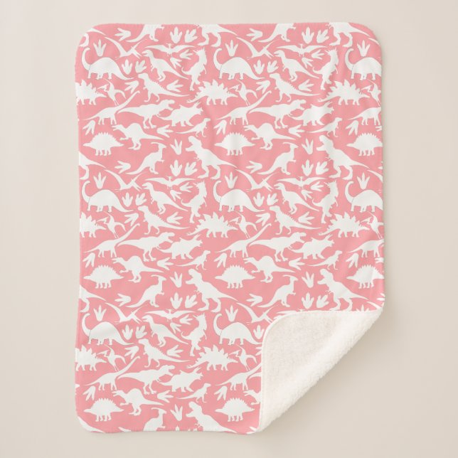 Dinosaurs pattern 01 w. Pink BG Sherpa Blanket (Front)