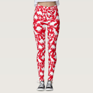 Dinosaurs pattern 01 w. Red BG Leggings