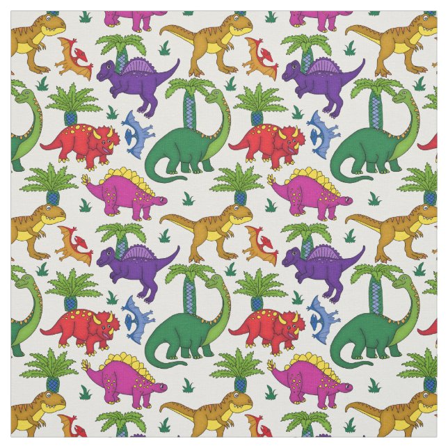Dinosaurs Patterned Colourful Dinos Fabric (Swatch)