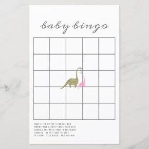 Dinosaurs Pink Baby Shower Bingo Game