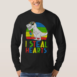 Dinosaurs Rex I Steal Hearts Puzzle Autism Awarene T-Shirt