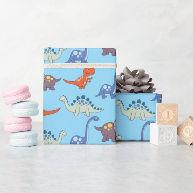 Dinosaurs Rock on Blue Wrapping Paper (Baby Shower)