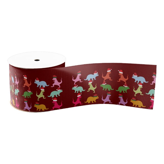 Dinosaurs Santa Mood Grosgrain Ribbon (Spool)