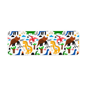 Dinosaurs seamless pattern return address label