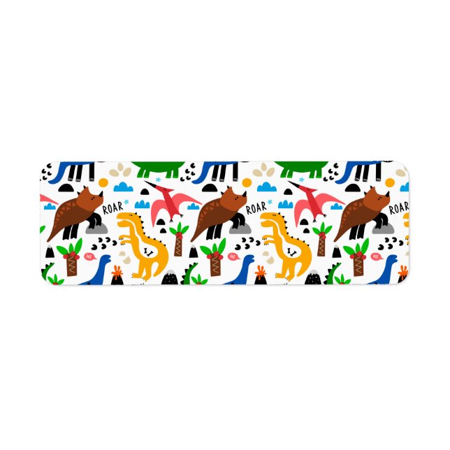 Dinosaurs seamless pattern return address label (Front)
