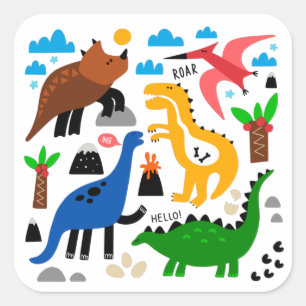 Dinosaurs seamless pattern square sticker