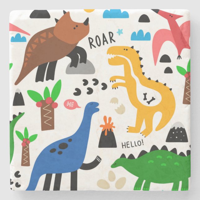 Dinosaurs seamless pattern stone coaster (Front)