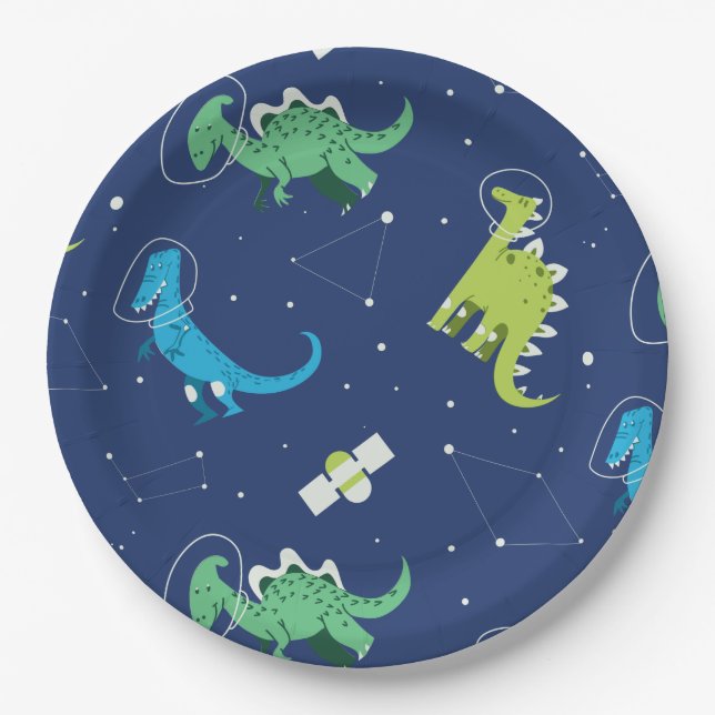 Dinosaurs Space dino kids Pattern Gift Cute Summer Paper Plate (Front)