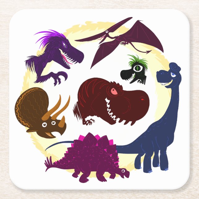 Dinosaurs Square Paper Coaster (Front)