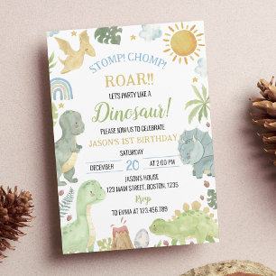 Dinosaurs Stomp Chomp Birthday Party Invitation