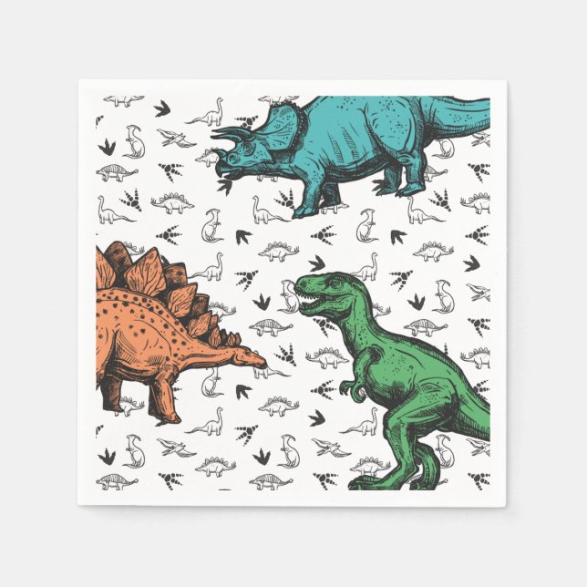 Dinosaurs Stomp Chomp Roar Birthday Party Pattern Napkin (Front)