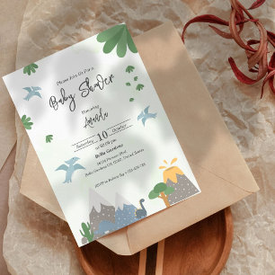 Dinosaurs Theme Green Baby Shower Invitation