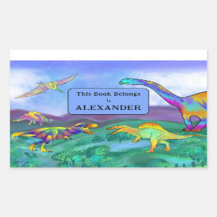 Dinosaurs This Book Belongs To Kids Name Rectangular Sticker