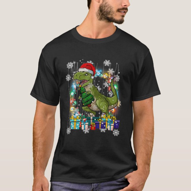 Dinosaurs Tree Light Christmas Xmas T-Shirt (Front)