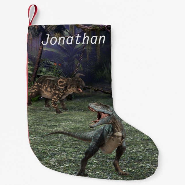 Dinosaurs Tyrannosaurus T-rex Jungle Small Christmas Stocking (Front)