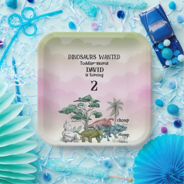 Dinosaurs Wanted Toddler 2nd. Birthday  Paper Plate (Party)