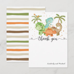 Dinosaurs Watercolor Birthday Baby Shower Thank You Card