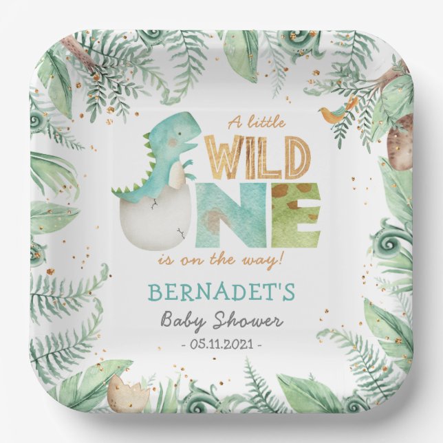 Dinosaurs Wild Baby Shower Paper Plates (Front)
