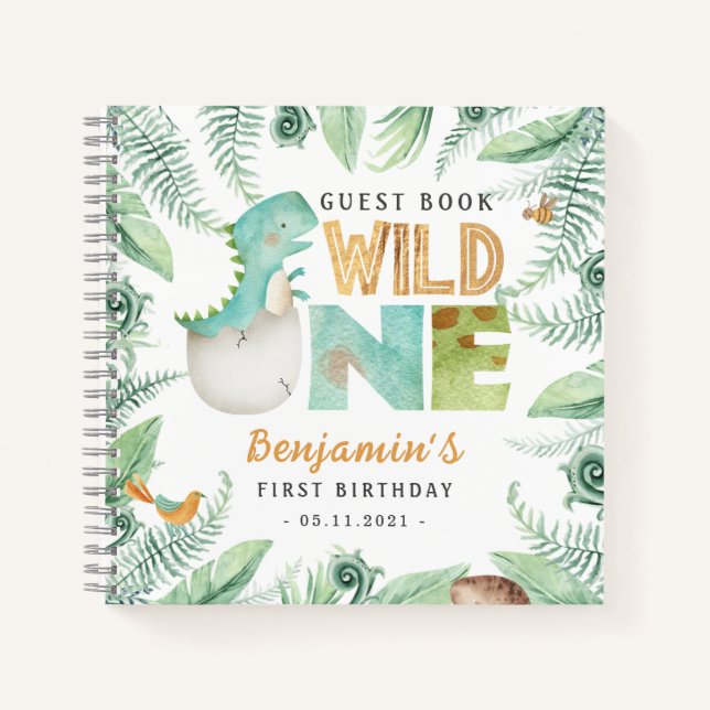 Dinosaurs Wild One 1st Birthday Guest Book (Front)