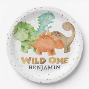 Dinosaurs Wild One Jurassic 1st Birthday Paper Pla Plate