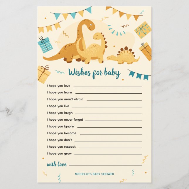 Dinosaurs Wishes for Baby Shower Game (Front)