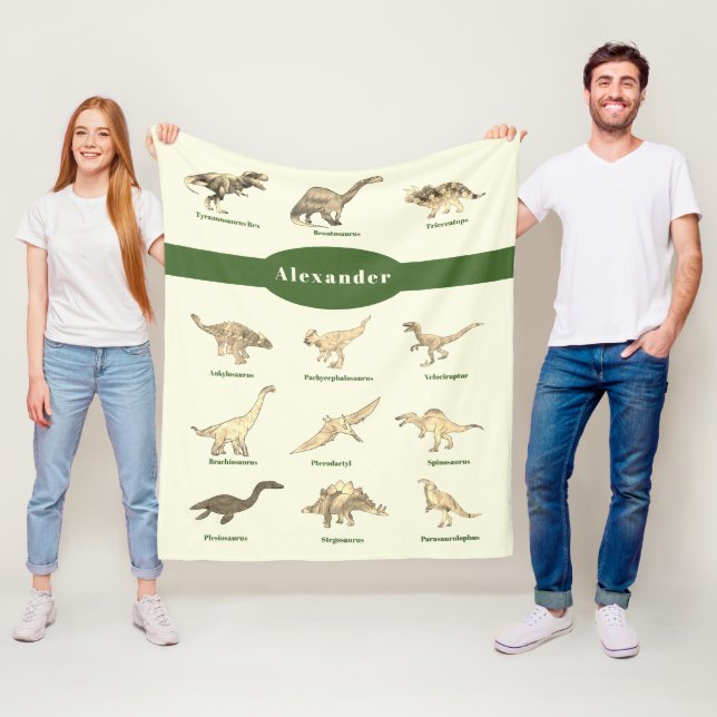 Dinosaurs with names Dark Green Fleece Blanket (In Situ)