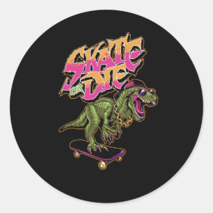 Dinosaurs with Skateboard Classic Round Sticker