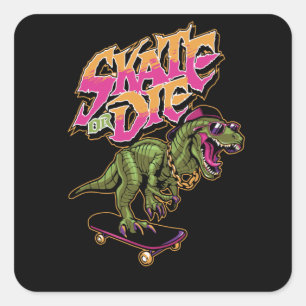 Dinosaurs with Skateboard Square Sticker