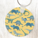 Dinosaurs Yellow Key Ring<br><div class="desc">Cute and not very scary dinosaurs on a yellow background.</div>