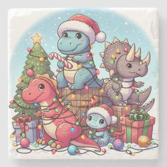 Dinosaurus Christmas ,  Stone Coaster (Front)