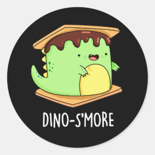 Dinosmore Funny Dinosaur Pun Dark BG Classic Round Sticker